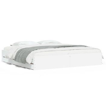 Cama Matrimonial | Cama Para Adultos | Estructura De Cama Con Cajones Madera Ingeniería Blanca 160x200 Cm