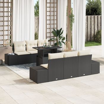 Set De Sofás De Jardín De 7 Piezas Con Cojines De Ratán Poliéster Negro V2178 Unico / Negro