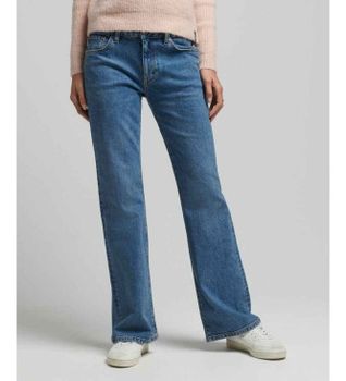 Superdry para mujer. W7010797A Jeans ajustados acampanados talle medio azul (25/30), Casual, Denim, Algodón Orgánico, Sostenible