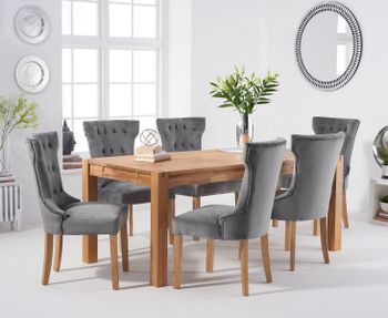 Verona 180cm Solid Oak Dining Table with Camille Velvet Chairs - Blue, 6 Chairs