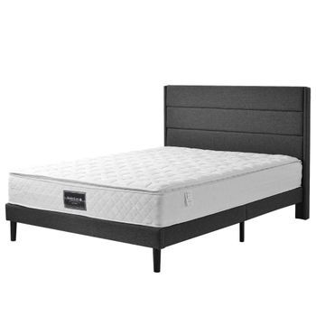 Cama Doble De 140x200 Cm, Tapizado En Lino Beige Con Capitoné, Almacenamiento Hidráulico, Colchón De 620 Muelles, Base De Lamas De Madera, Estructura De Metal