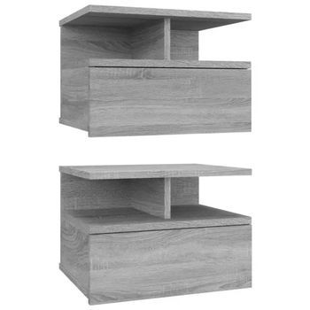 Pack 2 Uds Mesita De Noche | Mesa Auxiliar | Mesilla Flotante Madera Gris Sonoma 40x31x27 Cm