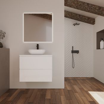 Conjunto De Baño Kaji | 80 Cm Blanco | Dos Cajones | Lavabo Sobre Encimera | Mueble Montado | No Incluye Espejo | Alday