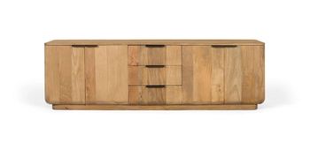 Mueble tv madera de mango en color natural con esquinas redondeadas