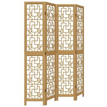 Biombo Separador De 4 Paneles Madera Maciza Paulownia Marrón Vidaxl