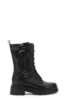 botas media caña de piel con cordones y hebillas black 39