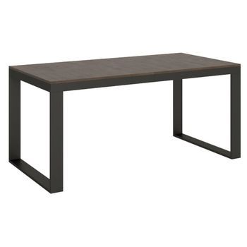 Mesa Extensible Moderna Tiroz, De 6 A 20 Plazas, L 180 A 440 Cm, Estructura De Madera Oscura Y Metal Antracita-soporte 2 Pies