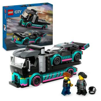 LEGO City Coche Carreras y Camión de Transporte, Juego de Construcción + 6 años - 60406
