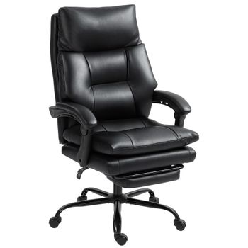 HOMCOM Silla de Escritorio de Altura Regulable y Reclinable hasta 135°, en Piel PU Negra, 65x76x113-121 cm   Aosom España