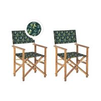 conjunto de 2 sillas de jardin de madera de acacia clara verde oscuro blanco aceitunas plegable cine