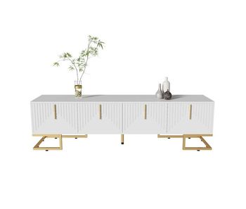 Mueble tv lowboard 160 cm - puerta estructurada, tiradores y patas doradas - blanco