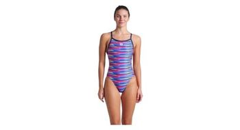 Traje de bano arena racing stripe azul multicolor  mujer