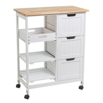 Carro De Cocina En Madera De Pino Y Laminado Color Blanco De 68x38x85 Cm Casaselección