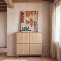 zapatero de chapa de acacia y mimbre con 4 puertas