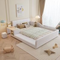 cama tapizada de 140 x 200 cm con escritorio y taburete - estanteria - terciopelo - blanca colchon no incluido
