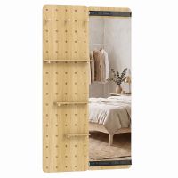 costway espejo de cuerpo entero con panel de tablero de agujero deslizante con riel para almacenaje practico madera natural 80 x 14 x 140 cm natural
