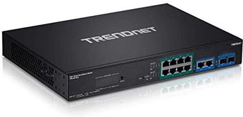 TRENDnet, TPE-3012LS, Switch de vigilancia Inteligente Gigabit PoE+ de 12 Puertos, 8 Puertos Gigabit PoE+, 2 Puertos Gigabit, 2 Ranuras SFP, presupuesto PoE de 110 W