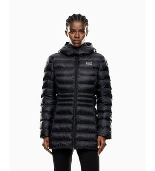 EA7 para mujer. 7W000685_AF12475 Abrigo con capucha de nailon acolchado negro (3XL), Casual, Poliamida