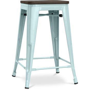 Taburete De Bar - Diseño Industrial - Madera Y Acero - 60cm -stylix Verde Pálido