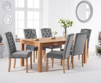 verona 150cm solid oak dining table with claudia velvet chairs - grey 4 chairs