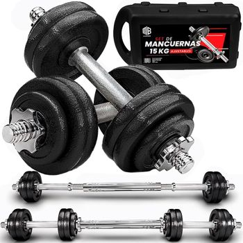Mancuernas Regulables 3 en 1 con Discos de Hierro (15-50 kg) y Barra de Conexión - Pesas Multifuncionales para Hombres y Mujeres, Perfectas para Gimnasio en Casa y Entrenamientos de Fitness