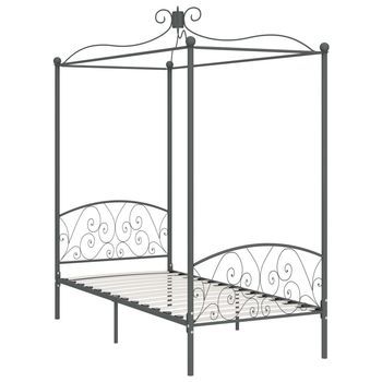 Cama Individual | Cama Para Adulto | Estructura Cama Con Dosel Sin Colchón Metal Gris 90x200 Cm