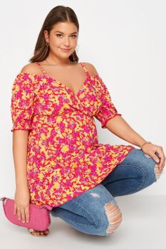 Top Hombros Descubiertos Rojo Floral, Mujer Curvy Y Tallas Grandes, Yours