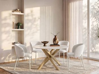 Mesa de comedor cerámica blanco, dorado