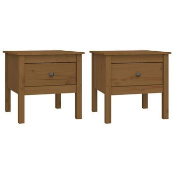 Mesa Auxiliar 2 Uds Madera Maciza Pino Marrón Miel 50x50x49 Cm Vidaxl