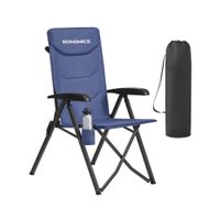 silla de camping reclinable con respaldo alto ajustable azul