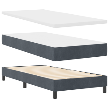 Cama Individual | Cama Box Spring Con Colchón Terciopelo Gris Oscuro 90x190 Cm Cfw59799