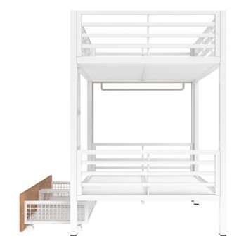Litera Blanca De 90 X 200 Cm Con Estructura Metálica, Cuatro Cajones Y Luz Led