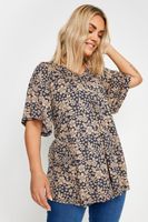 yours top con vuelo azul y beige de flores mujer curvy y tallas grandes yours