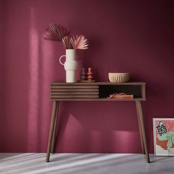 Consola escandinava efecto madera y puerta corredera, 100cm, nogal