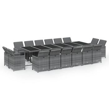 Set De Comedor Jardín 17 Pzas Con Cojines Ratán Sintético Gris Vidaxl