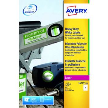 Avery Heavy Duty Labels 210x297mm WH L4775-20 1 p/sht PK20