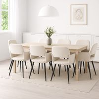 conjunto de 8 sillas escandinavas con tela beige y patas negras