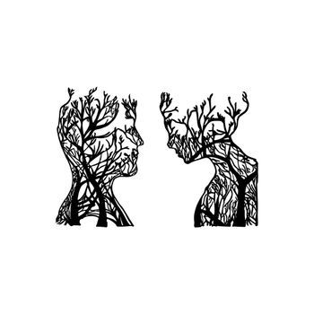 Decoración Pared De Metal Árbol Man And Woman-325 Negro 27x43 Cm