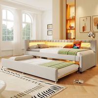 cama canape nido con iluminacion led y puertos usb 90x200 cm lino beige