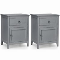 costway conjunto de 2 mesitas de noche moderna mesita lateral con 2 niveles cajon extraible y armario gris 48 x 38 x 635 cm