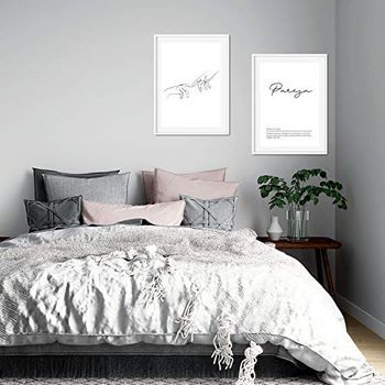 Set De 2 Cuadros Lineas Palabras Nordico Blanco Y Negro En A3 Enmarcado Union Pareja Marco Negro - Nacnic