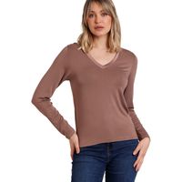 admas blusa camiseta de manga larga pico raso para mujer