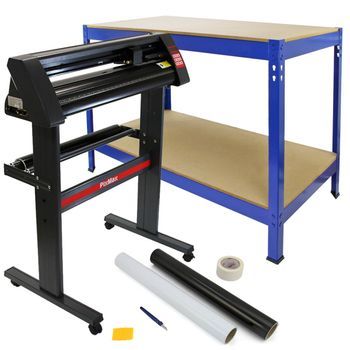 Cortadora De Vinilo De 720 Mm Con Kit De Pelado Y Banco De Trabajo Q-rax Azul