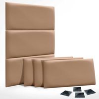 dhome juego de 6 paneles tapizados de polipiel premium pack autoadhesivos para pared acusticos absorbentes proteccion marron claro 50x30cm x6