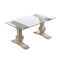 mesa comedor de cristal victoria patas madera estilo colonial de 160x90 cm