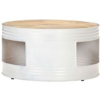mesa de centro  68 x 36 cm  madera maciza de mango con acabado lavado y hierro con recubrimiento en polvo - blanco