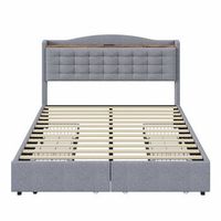 cama de adulto de lino 160x200 cm - con toma usb y 4 cajones - somier de laminas - gris claro