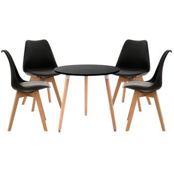 Clp Juego De Comedor Lansgar Madera Negro