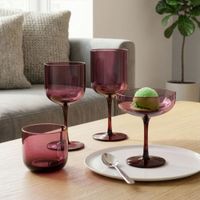 juego de 4 copas con pie de 26 cl vidrio soplado a boca rosa