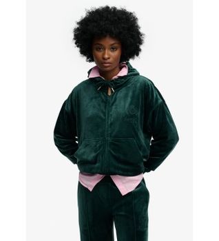 Superdry para mujer. W2012544A Sudadera Country Club Velour verde (M), Casual, Poliéster